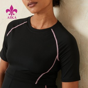 Tshiab tuaj txog Custom Pink Contrast Stitching Maternity Clothing Gym Crop Top T Shirt