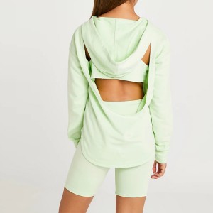 OEM/ODM Supplier Yoga Wear Manufacturer - Fashion Sexy Design Wholesale Custom Printed Back Hollow Out Curve Bottom Plain Pullover Hoodies For Women – AIKA