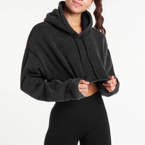 Veleprodajne kislinsko prane ženske puloverje s kapuco iz 100 % bombaža z vtisnjenim logotipom