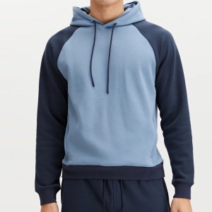 I-French Terry Cotton Raglan Sleeve Pullover Men Color Block Hoodies With Zipper Pocket