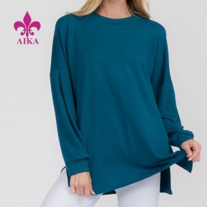 Hege kwaliteit Oversized Blank Custom Design Lange Mouwen Plain T-shirts foar froulju