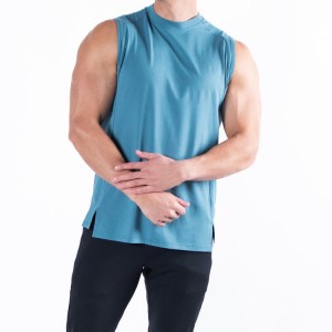 Grosir Workout Blank Muscle Fit High Neck Cotton Gym Tank Top Logo Kustom Untuk Pria