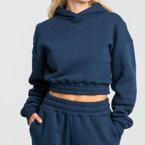 Hoodie Crop Pullover Latihan Kustom Berat Berat 60% Katun 40% Poliester Untuk Wanita
