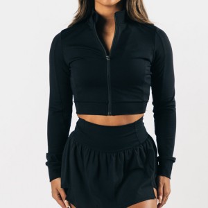 Topkvalitet Engros Custom Slim Fit Front Zip Up Sports Gym Crop jakke til kvinder