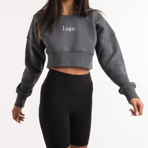 ʻO OEM Brand 50% Cotton 50% Polyester Women Crop Crewneck Sweatshirts Custom Logo