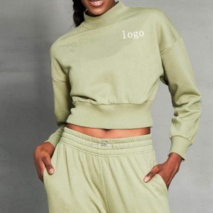 Wholesale Streetwear Custom Logo Turtleneck Women Cotton Essential Cropped Sweatshirts