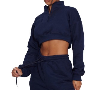 75%Bomull 25%Polyester Custom Halv Zip Workout Fitness Cropped Sweatshirts för kvinnor