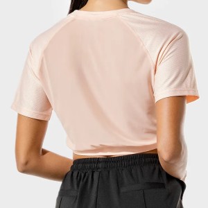 Χονδρικό Πάνελ με ελαστικό πλέγμα που απομακρύνει τον ιδρώτα προσαρμοσμένο Fitness Crop T-shirt για γυναίκες