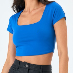 Tilpasset utskrift Square Neck Workout Slim Fit Women Fitness Plain Crop Top Gym T-skjorter