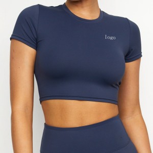 Өзгөчөлөштүрүлгөн логотип Тез кургак Plain Shorts Sleeve Crop Top Gym T рубашки аялдар үчүн