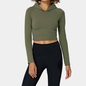 Hoge kwaliteit groothandel effen fitnesskleding dames slim fit crop truien hoodies op maat bedrukt