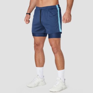 Pantallona të shkurtra për palestër me rrjetë OEM me shirit anash beli Fitness Athletic 2 në 1 Logo e personalizuar për meshkuj