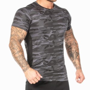 Camouflage T Shirts Custom Muscle Fitted Gym Sports Tops For Men