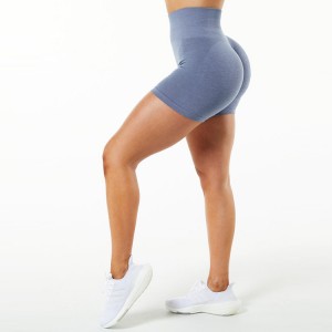 Custom Gym Workout High Waist Biker Scrunch Butt Seamless Yoga Shorts Rau Cov Poj Niam