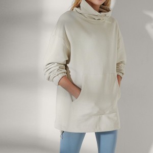 Personalizado de alta qualidade com cordão de pescoço alto 100% algodão feminino simples moletons grandes