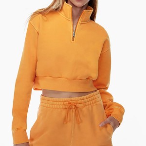 Hege kwaliteit Heavy Weight Fleece Katoen Polyester 1/4 Zip Dames Crop Plain Sweatshirt