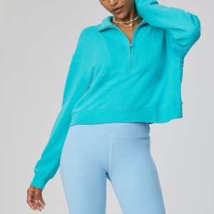 Logoya Custom Cotton Polyester Wholesale Sportswear Women Blank 1/4 Zipper Crop Sweatshirts