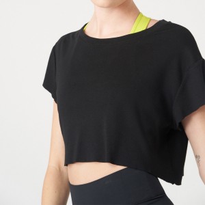 Egendefinert trykt lettvekts bomull Spandex Dame Råbunn Crop Top Vanlig Yoga Gym T-skjorte for kvinner