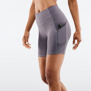 Pantalons curts de ioga de butxaca lateral de cintura alta de compressió de gimnàs esportiu per a dones