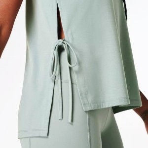 Lehké polyesterové fitness topy Spandex s bočním zavazováním Volná dámská tílka do tělocvičny
