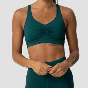 पसीना पोंछने वाली सेक्सी डिज़ाइन फ्रंट स्क्रंच वी नेक स्पोर्ट्स ब्रा महिला क्रॉस बैक योगा ब्रा