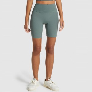 Visoko raztegljive joga kolesarske kratke hlače z logotipom brez sprednjih šivov z visokim pasom za ženske
