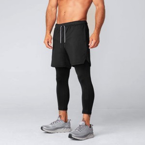 Pantalons curts de gimnàs 2 en 1 negres personalitzats de cintura amb cordó d'assecat ràpid d'alta qualitat per a homes