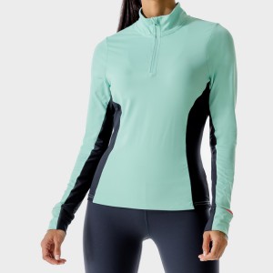 Bloco de cores de alta qualidade em poliéster frontal com zíper feminino camiseta fitness impressão personalizada