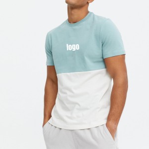 뜨거운 판매 운동 착용 95% 면 5% 스판덱스 남성 컬러 블록 반바지 소매 빈 피트니스 T 셔츠