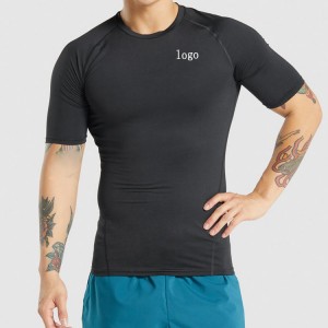 Benotzerdefinéiert Logo Grousshandel Short Sleeve Gym Slim Fit Kompressioun Plain T Shirts Fir Männer