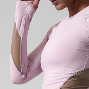 Back Mesh Fabric Thumb Hole Women Sports Crop Long Sleeve T Shirts Custom Printing