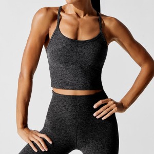 Wholesale Sports Fitness Wear Ladies Slim Racer Back Women Blank Marl Gray Crop Gym Tank Top