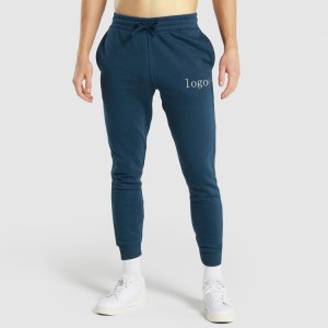 Venda quente francês terry algodão cordão cintura magro ajuste masculino joggers bolso lateral calças de suor