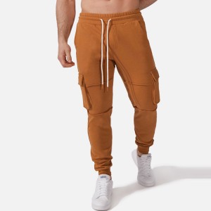 Wholesale Customized Drawstring Waits Tapered Fit Joggers Men Cargo Pocket Sweatpants