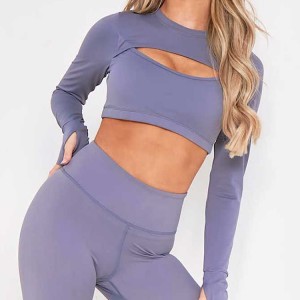 Factory Price Custom Sexy Ge Out Gym Crop Top Sports Long Sleeve T seeti Fun Women