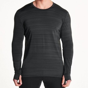 Custom Polyester Workout Mænd Gym Ensfarvet langærmede T-shirts med hul til tommelfingeren