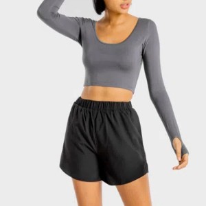 Högkvalitativ Fitness Gym Kvinnor Yoga Långärmad Vanlig Crop T-shirt Custom Printing