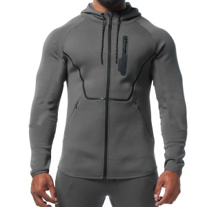 Hot Sale Essential Custom Plain Full Zip Up Active Slim Fit hoodies med ficka för män