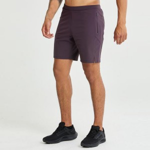 Pantalons curts de gimnàs per a homes elàstics de 4 vies de polièster d'assecat ràpid amb logotip personalitzat d'alta qualitat amb butxaca amb cremallera