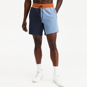 Calções masculinos de algodão para treino de rua, cor de contraste de cintura com cordão de alta qualidade