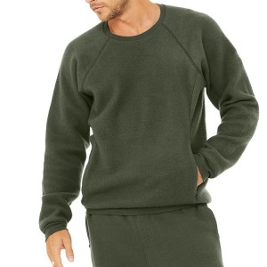 I-Wholesale Fleece Front Pocket Plain Pullover Crewneck Sweatshirt Custom Logo For Men