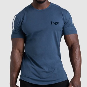 High Quality Curve Bottom Side Split Workout Slim Fit Gym Fitness T Shirts Kanggo Pria