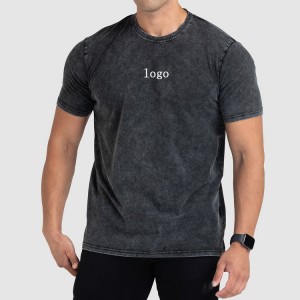 Camiseta masculina de alta qualidade, 100% algodão macio, lavado com ácido, treino, academia, absorção de umidade