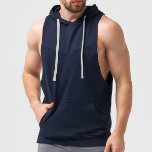 ຂາຍສົ່ງ Light Weight Custom Logo Drop Armhole Blank Sports Cotton Sleeveless Gym Hoodies For Men