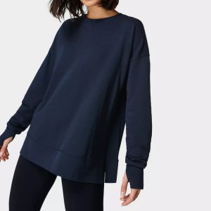 Engros Bomuld Polyester Side Split Custom Crewneck almindelig sweatshirts til kvinder