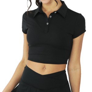 Sweat Wicking High Quality Slim Fit Tenis Lengan Pendek Wanita Golf Crop Gym Polo T Shirts