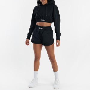 50 Cotton 50 Polyester Forst Crop Hoodies Shorts Women Sweatsuit Set Tracksuits