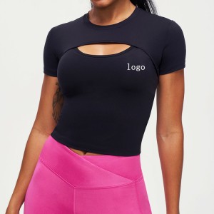 IWholesale Engaphambili Umgobo Oyingiweyo ILogo Blank Fitted Crop Gym T Shirts For Women