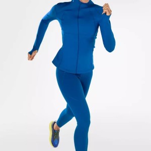 Høy stretch pustende Slim Fit Full Zip Up Gym Sportsjakke for kvinner med tommelhull