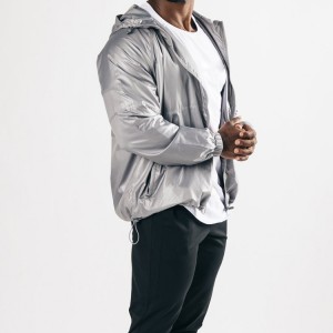 ម៉ូដថ្មីទម្ងន់ស្រាល 100% Polyester Fitness Sports Zip up Windbreaker Jackets សម្រាប់បុរស